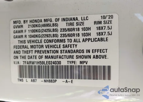 2020 Honda Cr-V 2Wd Ex from USA, damaged, VIN 7FARW1H59LE024030